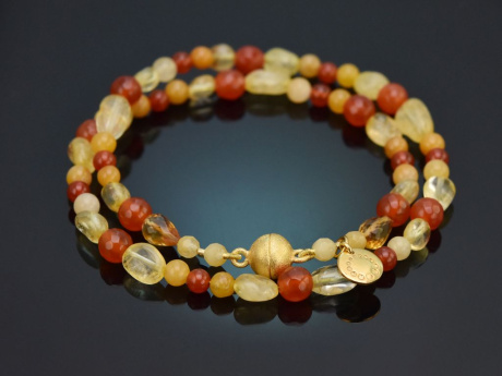 Colours of the Sun! Fancy Armband aus Citrin Karneol Bernstein Silber 925 vergoldet