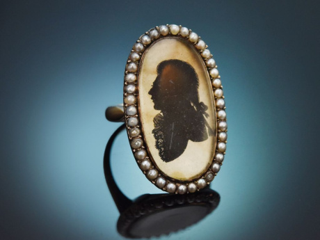 Um 1780! Seltener Sp&auml;trokoko Silhouette Ring mit Saatperlen aus Gold 585