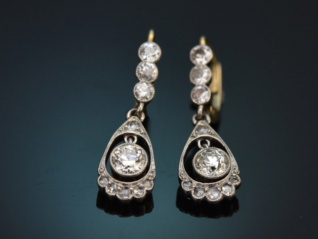 Um 1910! Feinste Belle Epoque Diamant Ohrringe aus Gold 585 und Platin