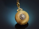 Um 1955! Schleifen-Brosche mit abnehmbarem Doppel Medaillon Diamanten Gold 585