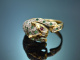 Stuttgart um 1985! Leoparden Ring mit Diamanten Smaragde Rubine Gold 750
