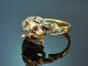 Stuttgart um 1985! Leoparden Ring mit Diamanten Smaragde Rubine Gold 750