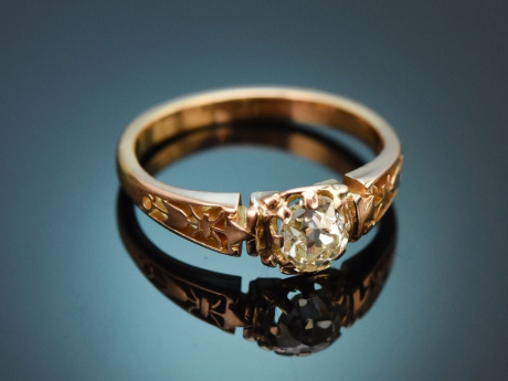 S&uuml;ddeutsch um 1900! H&uuml;bscher Ring mit 0,4 ct Altschliff Diamant aus Gold 585