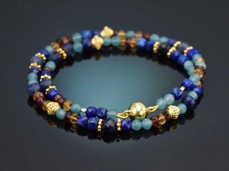 Colours of Morocco! Fancy Armband aus Lapislazuli Citrin Sodalith Achat Granat und vergoldetem Silber