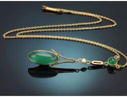 Um 1915! Lavalli&egrave;re Collier mit Chrysopras und...