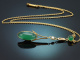 Um 1915! Lavalli&egrave;re Collier mit Chrysopras und Halbperle aus vergoldetem Silber