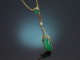 Um 1915! Lavalli&egrave;re Collier mit Chrysopras und Halbperle aus vergoldetem Silber