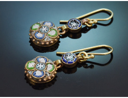 Neapel um 1890! Historische Mikromosaik Ohrringe aus Gold...