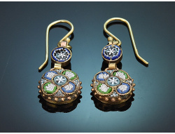 Neapel um 1890! Historische Mikromosaik Ohrringe aus Gold...