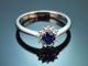 Bright Blue! Feiner Saphir Brillant Ring aus Wei&szlig;gold 750