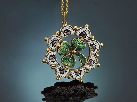 Italien um 1890! Feiner Mikromosaik Anh&auml;nger mit Kette aus Tombak und Gold