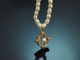 Um 1890! Zartes Perlencollier mit Diamant-Rubin Anh&auml;nger aus Gold 585