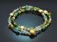 Vivid Green! Fancy Edelstein Armband mit Peridot Tsavorith Achat Jadeit und vergoldetem Silber