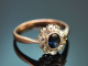 Hamburg um 1910! Historischer Saphir Ring mit Diamantrosen aus Gold 585