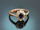 Hamburg um 1910! Historischer Saphir Ring mit Diamantrosen aus Gold 585
