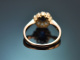 Hamburg um 1910! Historischer Saphir Ring mit Diamantrosen aus Gold 585