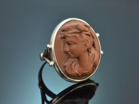 Italy circa 1880! Large silver lava cameo ring