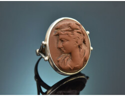 Italy circa 1880! Large silver lava cameo ring