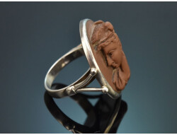 Italy circa 1880! Large silver lava cameo ring