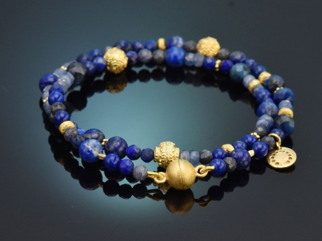 Deep Blue! Fancy bracelet made from sapphire lapis lazuli iolite and gold-plated 925 silver