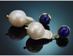 Elegant earrings with baroque pearls and lapis lazuli in...