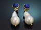 Elegant earrings with baroque pearls and lapis lazuli in gold-plated 925 silver