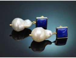 Modern Baroque pearl earrings with lapis lazuli and...
