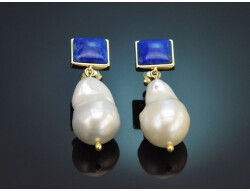 Modern Baroque pearl earrings with lapis lazuli and...