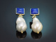 Modern Baroque pearl earrings with lapis lazuli and gold-plated 925 silver