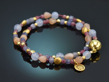 Morning Sky! Armband Turmalin Chalcedon Mondstein Tansanit Granat Silber 925 vergoldet