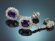 Um 1930! Edle Ohrringe mit Diamanten und Amethysten aus Wei&szlig;gold 585