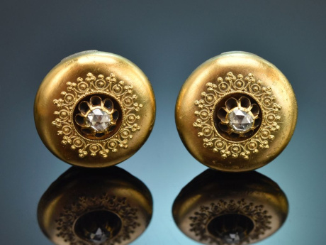 Circa 1890! Vintage earrings featuring diamond roses in 585 gold