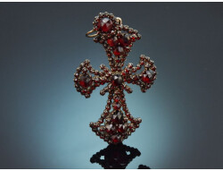 Circa 1850! Rare garnet traditional costume cross pendant...