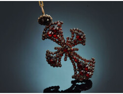 Circa 1850! Rare garnet traditional costume cross pendant...