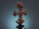Circa 1850! Rare garnet traditional costume cross pendant made of gold-plated tombac