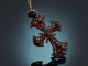 Circa 1850! Rare garnet traditional costume cross pendant made of gold-plated tombac