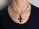 Circa 1850! Rare garnet traditional costume cross pendant made of gold-plated tombac