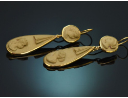 Naples circa 1880! Rare lava cameo earrings made of 333...