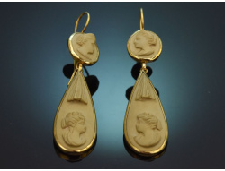 Naples circa 1880! Rare lava cameo earrings made of 333...