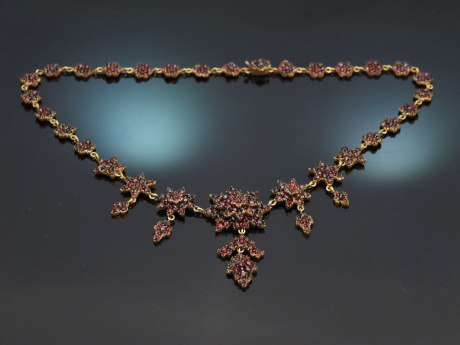 Austria circa 1880! Beautiful garnet necklace made of gold-plated tombac