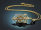 Um 1890! Historismus Anh&auml;nger mit Kette grauer Mondstein Saatperlen vergoldetes Silber