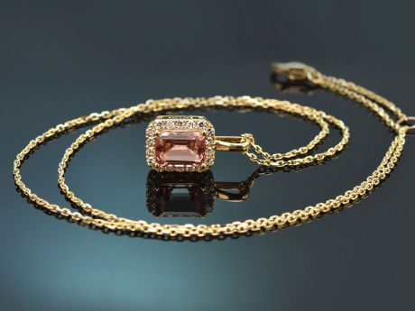 Fine Rose! Edler Turmalin Diamant Anh&auml;nger mit Kette aus Gold 585