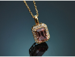 Fine Rose! Edler Turmalin Diamant Anh&auml;nger mit Kette...
