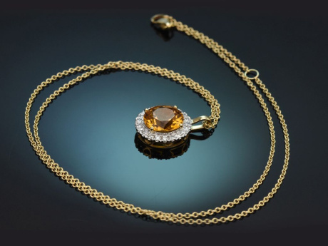 Sunny Yellow! Feiner Goldberyll-Diamant Anh&auml;nger mit Kette aus Gold 585