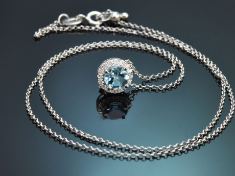 Sky Blue! Sch&ouml;nes Topas Diamant Collier aus Wei&szlig;gold 750
