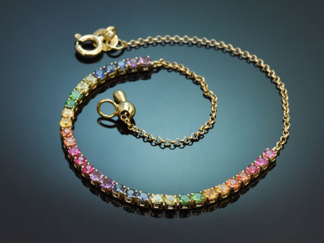 Happy Rainbow! Colourful gemstone bracelet in 750 gold with ruby sapphire peridot