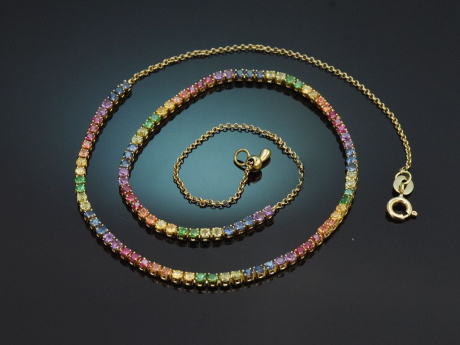 Happy Rainbow! Buntes Farbstein Collier aus Gold 750 mit Rubin Saphir Peridot