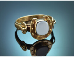 Um 1900! Gl&uuml;cks Hufeisen Ring mit Lagenachat aus...