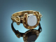Um 1900! Gl&uuml;cks Hufeisen Ring mit Lagenachat aus Gold 585
