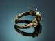 Um 1900! Gl&uuml;cks Hufeisen Ring mit Lagenachat aus Gold 585
